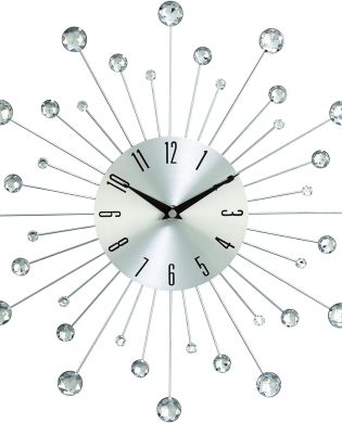 Deco 79 Metal Starburst Decorative Wall Clock With Crystal Accents for Home and Room, 15" x 2" x 15", Silver