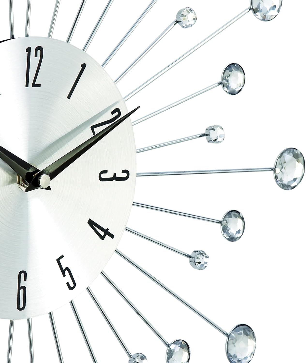 Deco 79 Metal Starburst Decorative Wall Clock With Crystal Accents for Home and Room, 15" x 2" x 15", Silver - Image 2