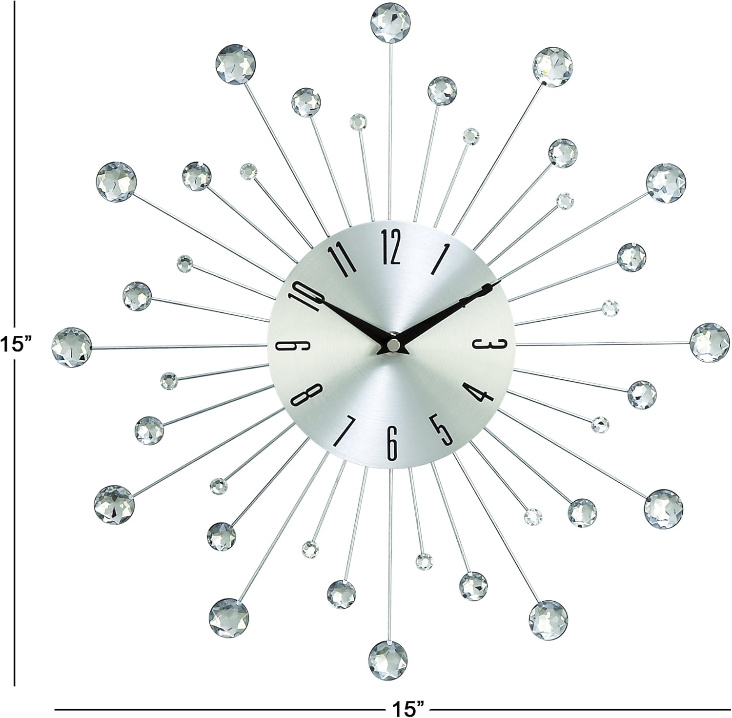 Deco 79 Metal Starburst Decorative Wall Clock With Crystal Accents for Home and Room, 15" x 2" x 15", Silver - Image 6