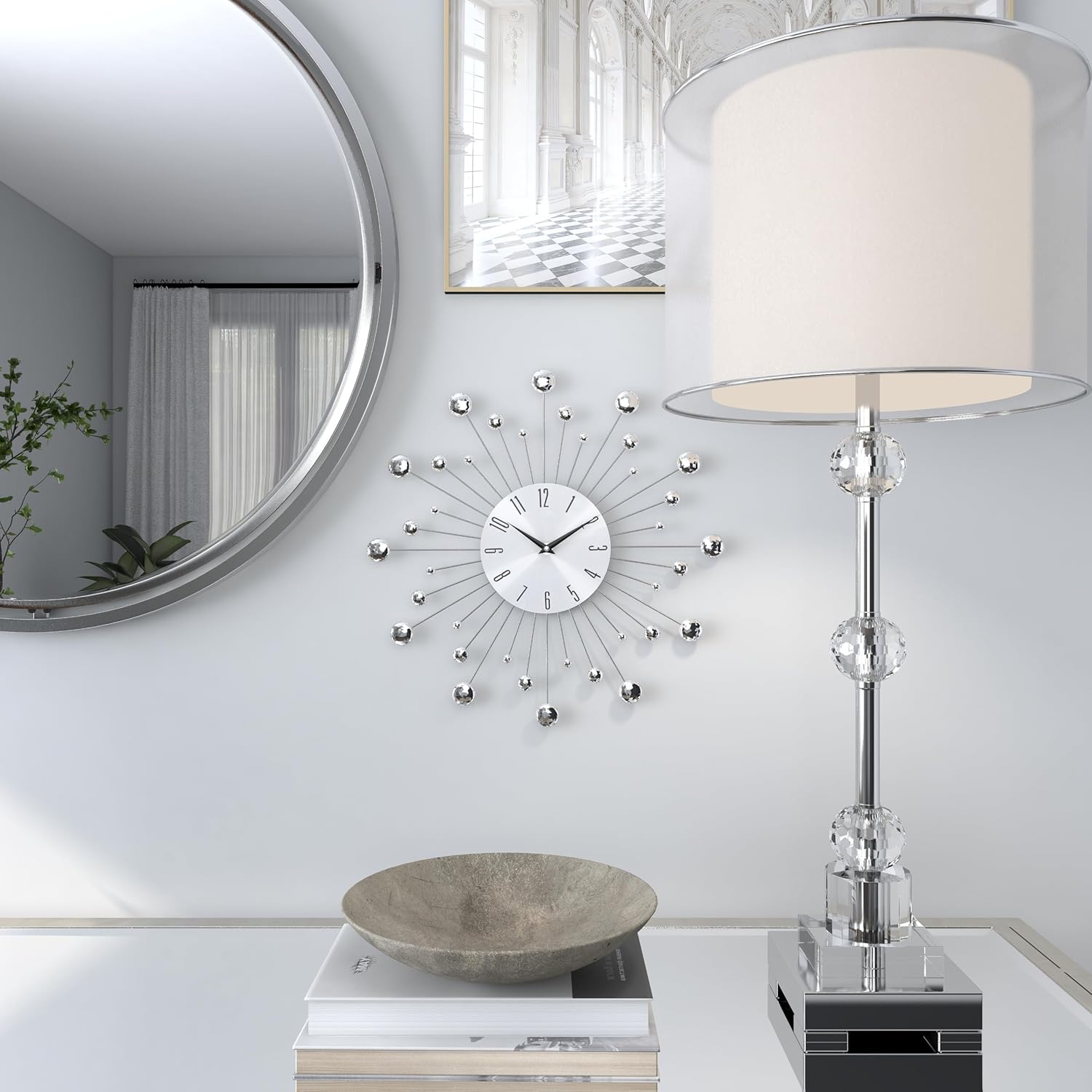 Deco 79 Metal Starburst Decorative Wall Clock With Crystal Accents for Home and Room, 15" x 2" x 15", Silver - Image 7