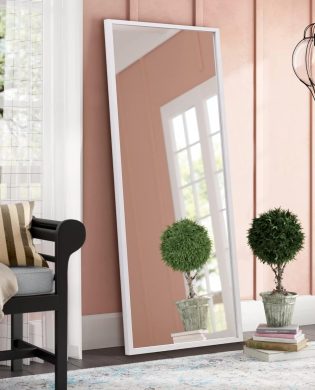 NeuType 59" X 16" Full Length Mirror MDF Frame Floor Mirror Wall Mirror Dressing Mirror Hanging or Leaning Against Wall Standing Mirror Bedroom Mirror Full Body Mirror White with Stand