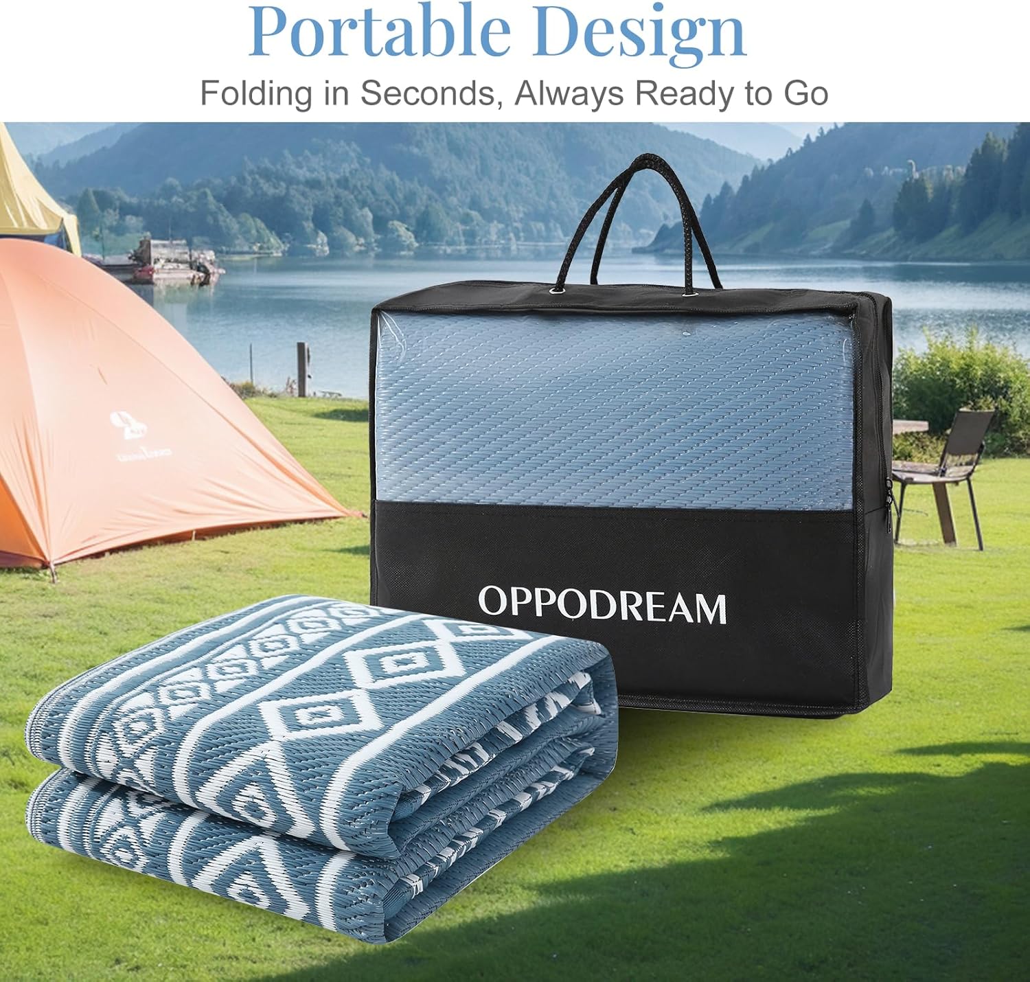 OPPODREAM Outdoor Rug 5x8 Ft, Waterproof Outdoor Plastic Straw Rug for Patio, Reversible Out Door Carpet for Camping, Deck, Rv, 5 x 8 Area Carpet for Balcony, Porch, Backyard, White & Navy Blue - Image 8