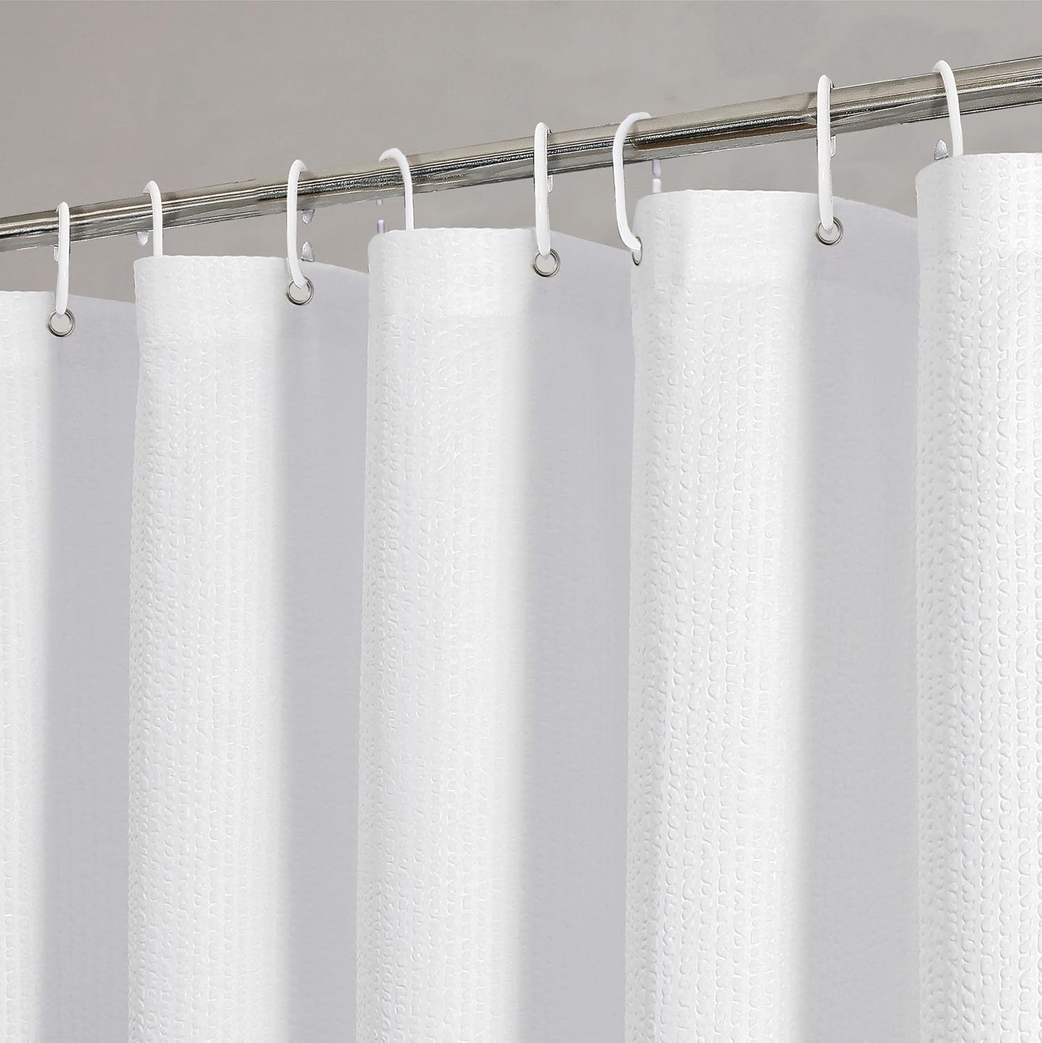Berry White Shower Curtain Set, Embossed Textured Fabric Bathroom Curtain for Bathroom - Soft Cloth & Hotel Spa, Water Resistance, Machine Washable Shower Curtain with 12 Hooks, 72X72, White
