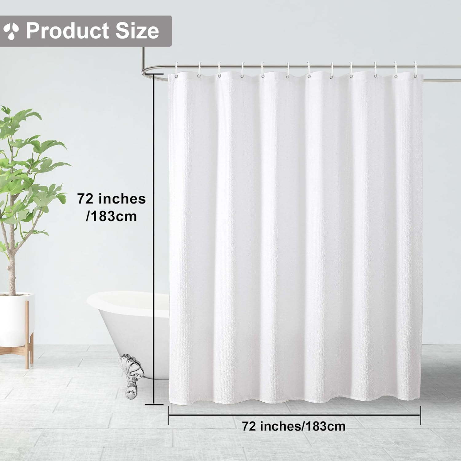 Berry White Shower Curtain Set, Embossed Textured Fabric Bathroom Curtain for Bathroom - Soft Cloth & Hotel Spa, Water Resistance, Machine Washable Shower Curtain with 12 Hooks, 72X72, White - Image 4