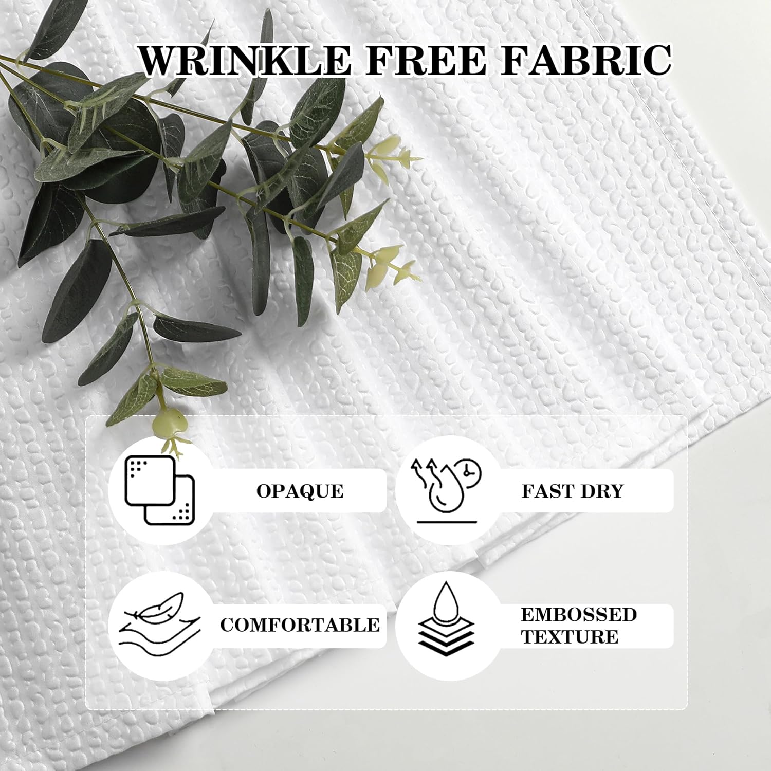 Berry White Shower Curtain Set, Embossed Textured Fabric Bathroom Curtain for Bathroom - Soft Cloth & Hotel Spa, Water Resistance, Machine Washable Shower Curtain with 12 Hooks, 72X72, White - Image 8