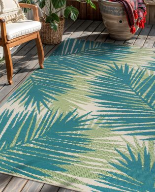 Rugshop Tropical Floral Reversible Crease-Free Waterproof Premium Recycled Plastic Outdoor Rugs for Patio,Backyard,RV,Deck,Picnic,Trailer,Beach,Camping Green 5' x 7'
