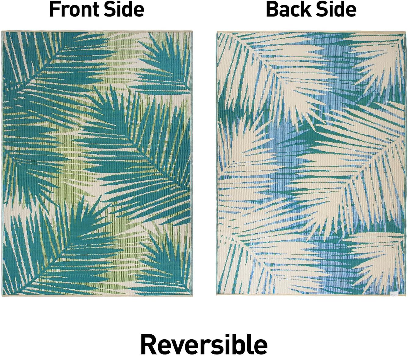 Rugshop Tropical Floral Reversible Crease-Free Waterproof Premium Recycled Plastic Outdoor Rugs for Patio,Backyard,RV,Deck,Picnic,Trailer,Beach,Camping Green 5' x 7' - Image 2