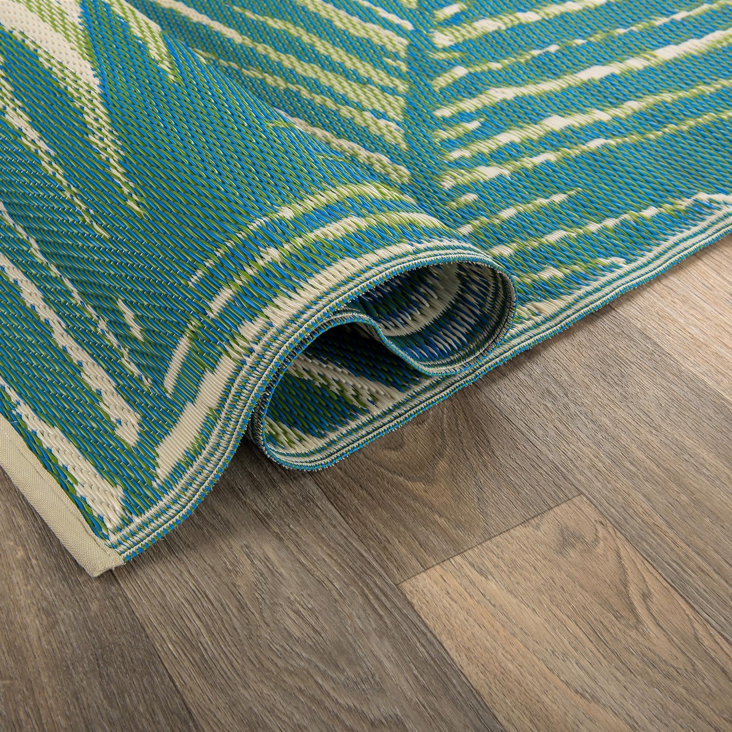 Rugshop Tropical Floral Reversible Crease-Free Waterproof Premium Recycled Plastic Outdoor Rugs for Patio,Backyard,RV,Deck,Picnic,Trailer,Beach,Camping Green 5' x 7' - Image 3