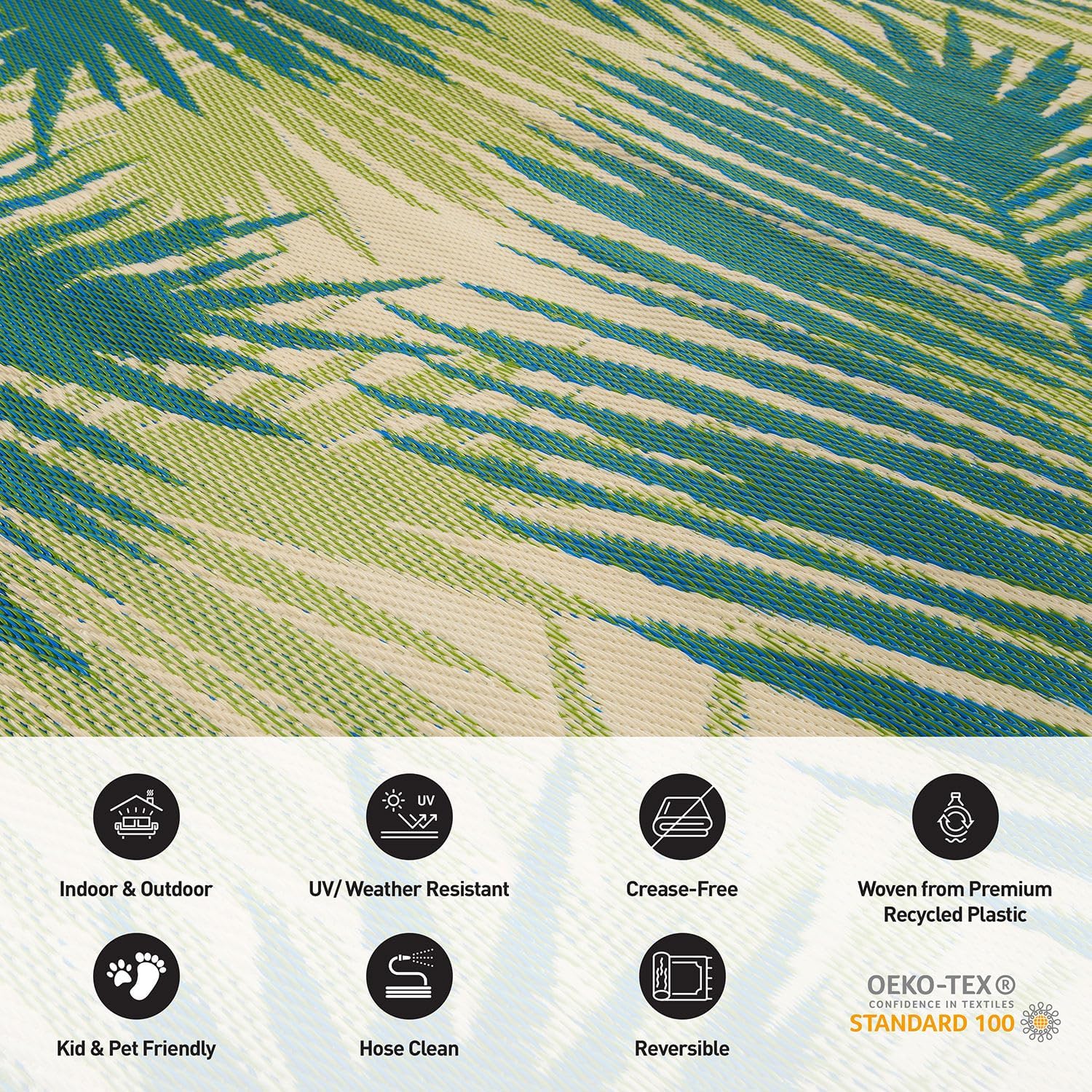 Rugshop Tropical Floral Reversible Crease-Free Waterproof Premium Recycled Plastic Outdoor Rugs for Patio,Backyard,RV,Deck,Picnic,Trailer,Beach,Camping Green 5' x 7' - Image 4