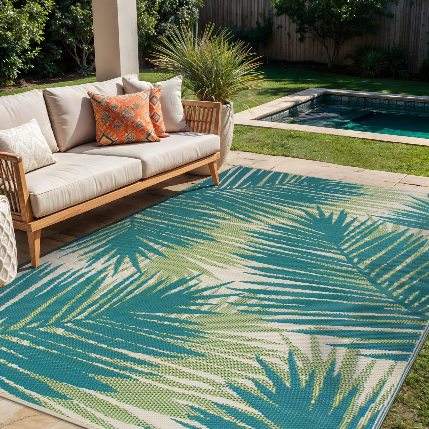 Rugshop Tropical Floral Reversible Crease-Free Waterproof Premium Recycled Plastic Outdoor Rugs for Patio,Backyard,RV,Deck,Picnic,Trailer,Beach,Camping Green 5' x 7' - Image 6