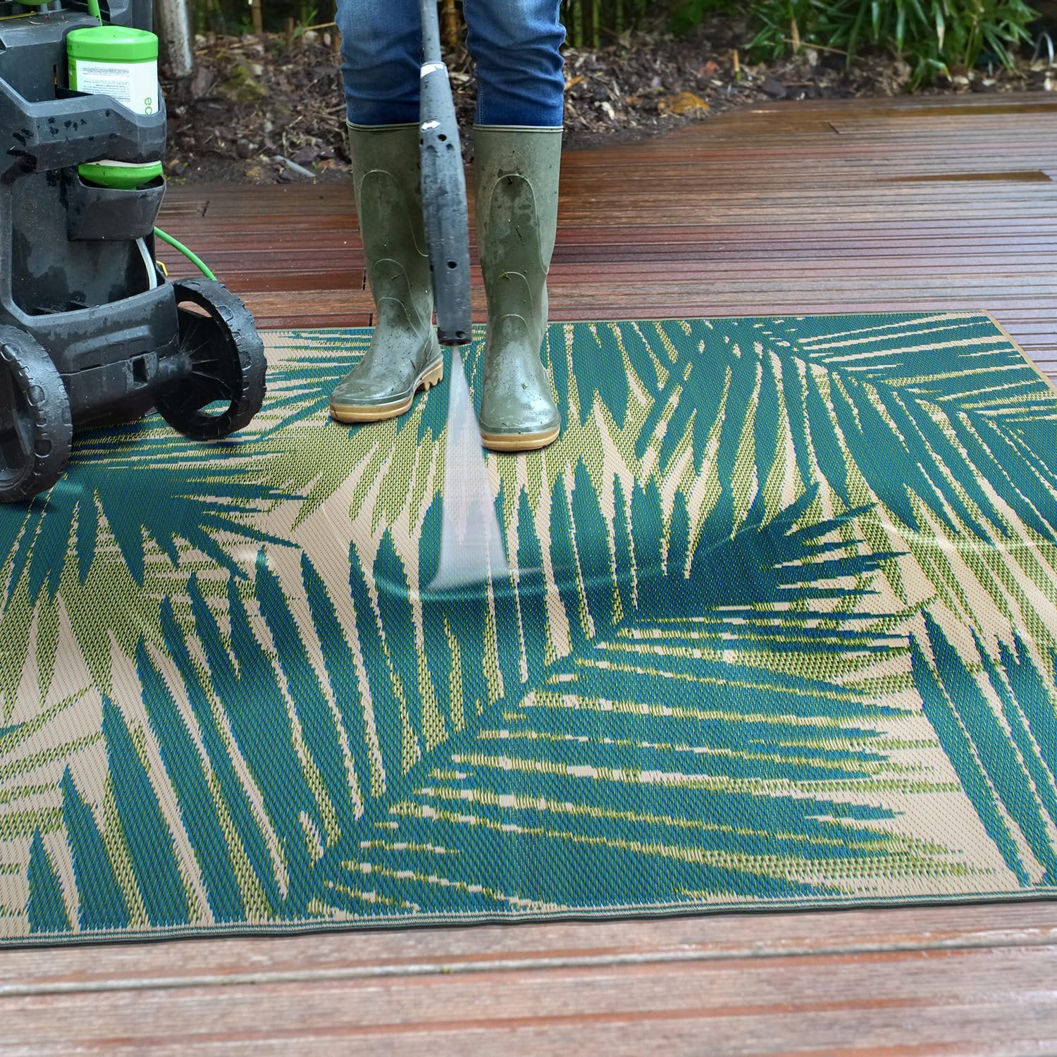 Rugshop Tropical Floral Reversible Crease-Free Waterproof Premium Recycled Plastic Outdoor Rugs for Patio,Backyard,RV,Deck,Picnic,Trailer,Beach,Camping Green 5' x 7' - Image 7