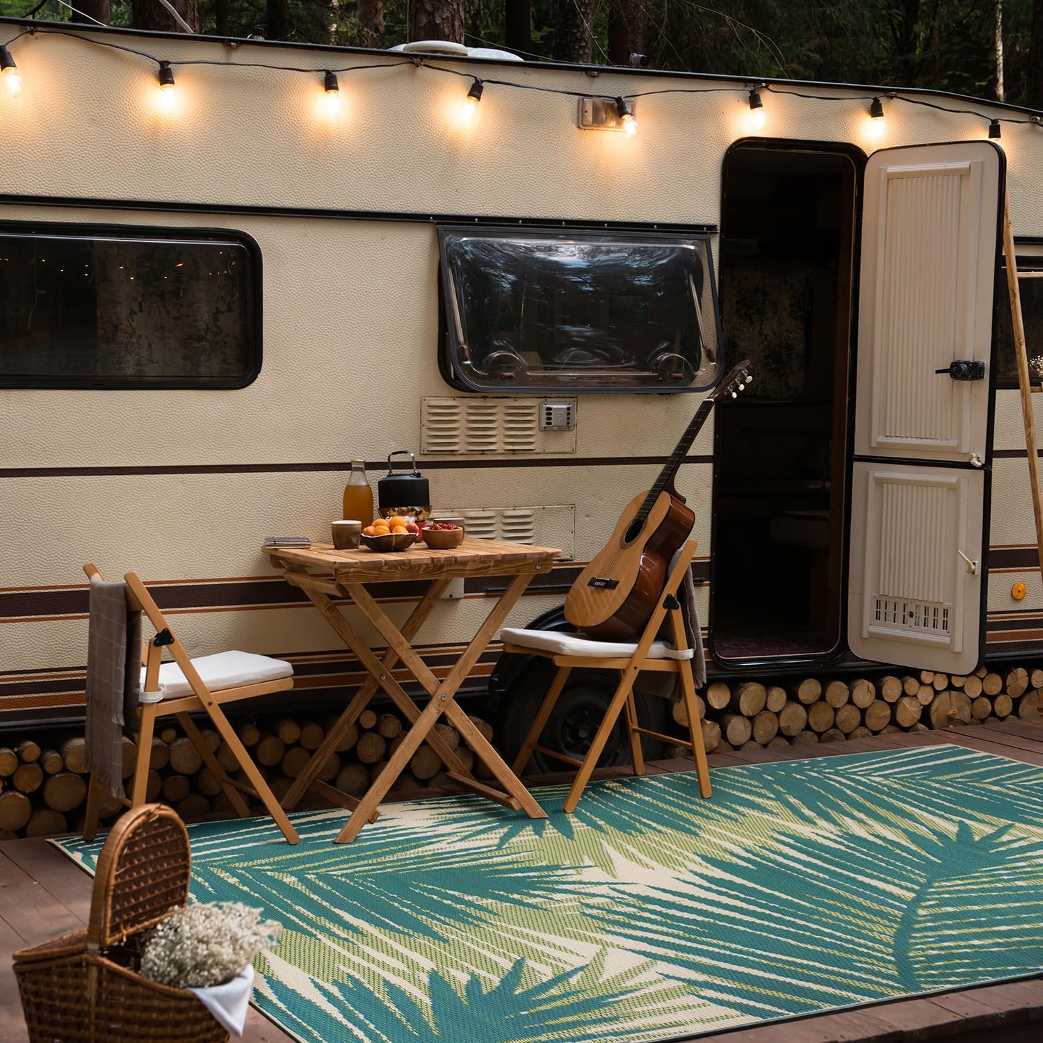 Rugshop Tropical Floral Reversible Crease-Free Waterproof Premium Recycled Plastic Outdoor Rugs for Patio,Backyard,RV,Deck,Picnic,Trailer,Beach,Camping Green 5' x 7' - Image 8