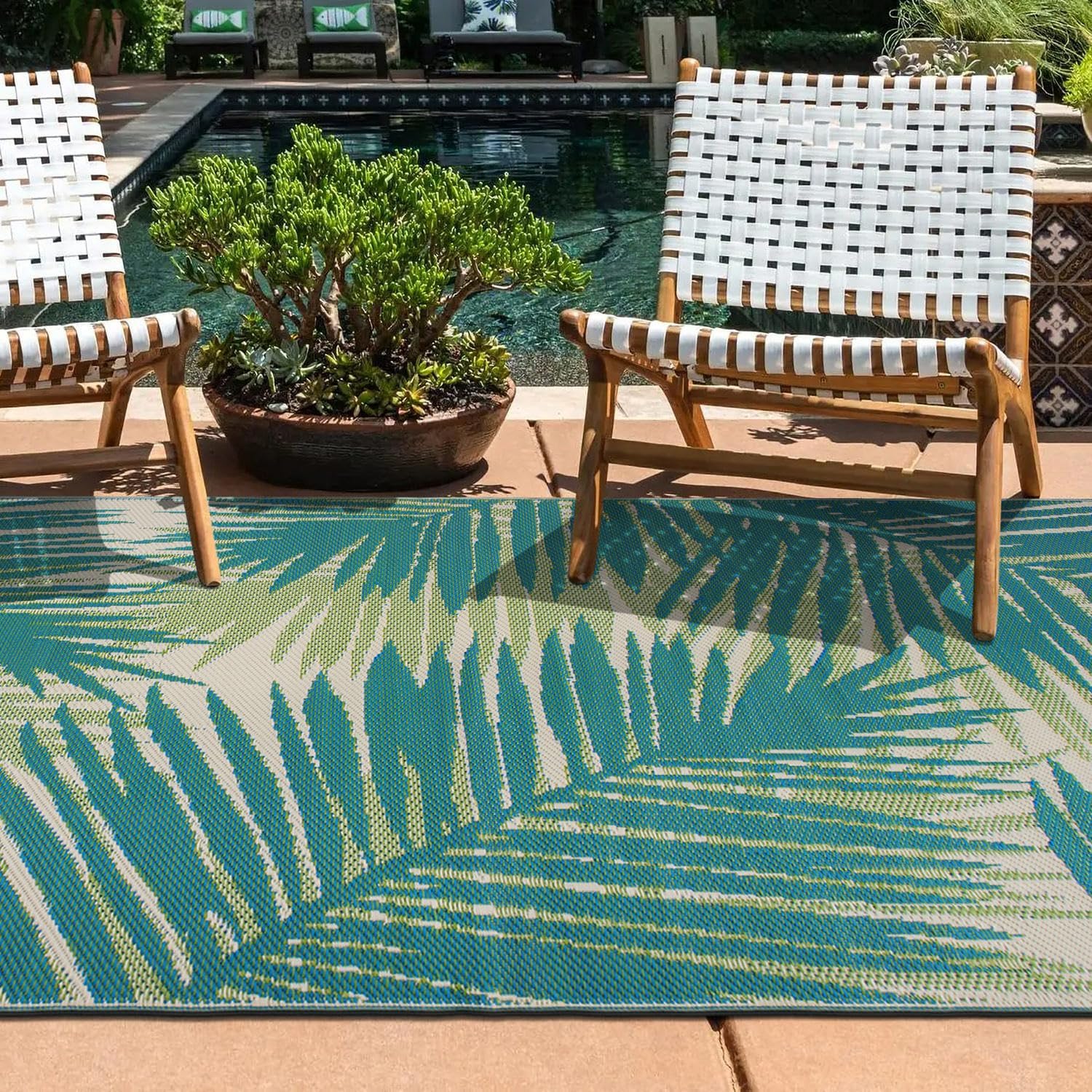 Rugshop Tropical Floral Reversible Crease-Free Waterproof Premium Recycled Plastic Outdoor Rugs for Patio,Backyard,RV,Deck,Picnic,Trailer,Beach,Camping Green 5' x 7' - Image 9