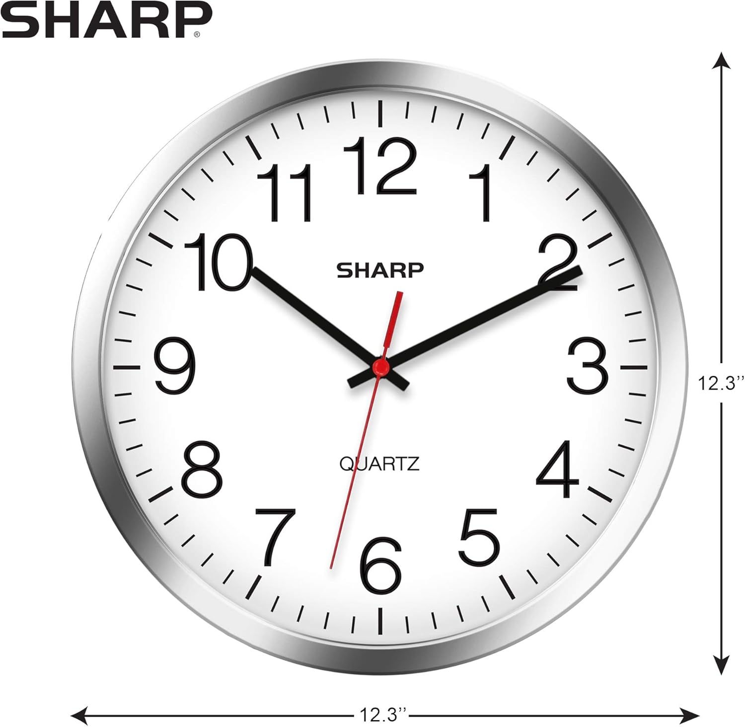 Sharp Wall Clock – Silver/Chrome, Silent Non Ticking 12 Inch Quality Quartz Battery Operated Round Easy to Read Home/Kitchen/Office/Classroom/School Clocks, Sweep Movement - Image 3