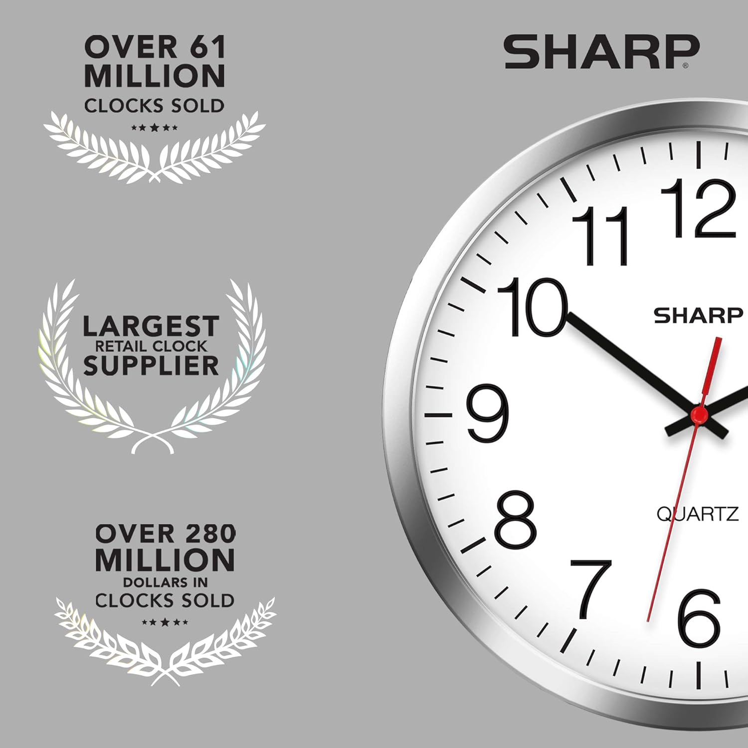 Sharp Wall Clock – Silver/Chrome, Silent Non Ticking 12 Inch Quality Quartz Battery Operated Round Easy to Read Home/Kitchen/Office/Classroom/School Clocks, Sweep Movement - Image 7