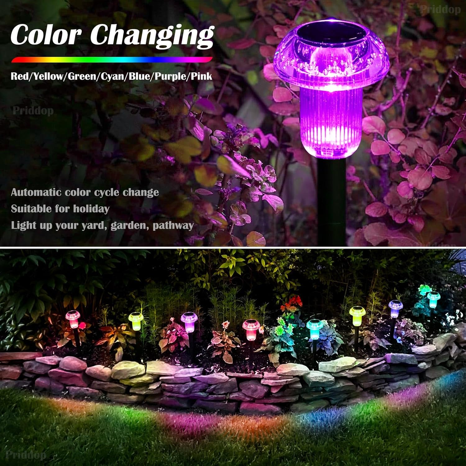 Solar Lights Outdoor Pathway Lights 8 Pack LED Waterproof Color Changing Mushroom for Garden Landscape Path Lawn Yard Decor - Image 3