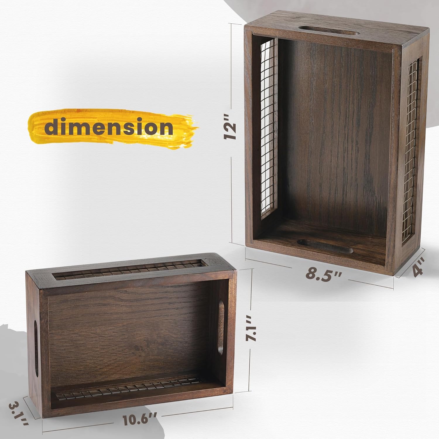 Wooden Countertop Baskets Set of 2 for Kitchen, Bathroom, Pantry|Wall Mount Upgrade with Full Accessories| Rustic Nesting Boxes|Wooden Organizer Crates for Fruit, Vegetables, Produce, Bread - Image 2